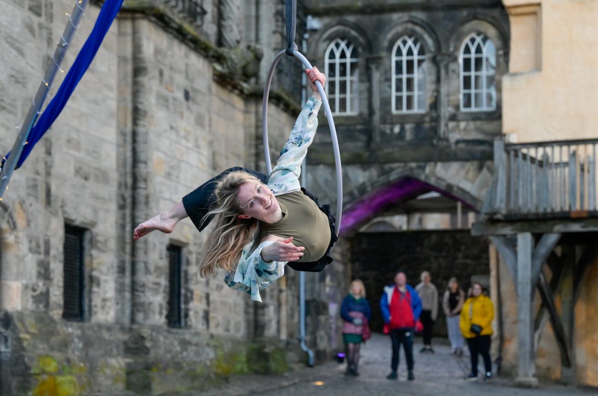 Young people perform on aerial workshops